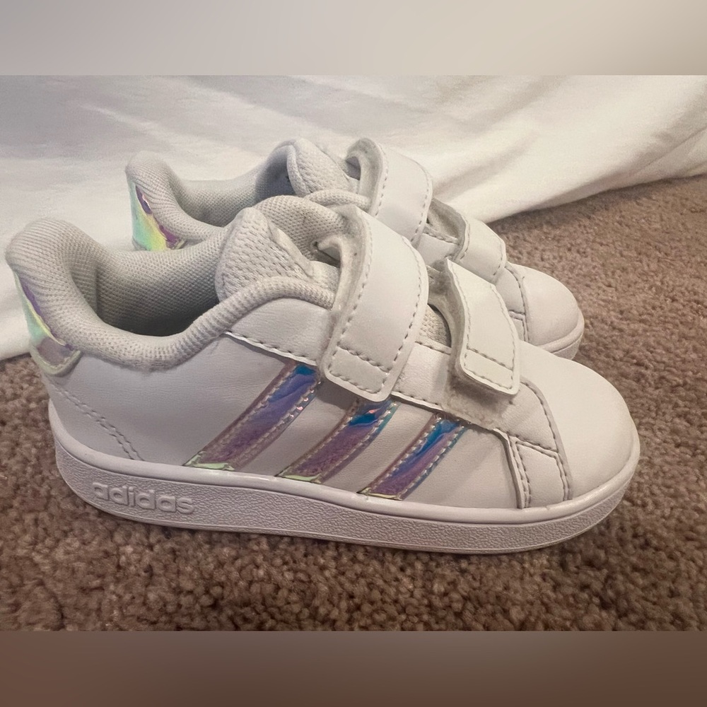 Adidas White and Purple Sneakers with Velcro Straps